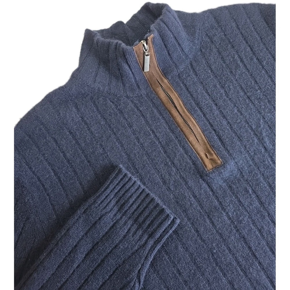 Allen Solly 100% Cashmere Sweater 1/4‎ Zip Men XL  NAVY BLUE